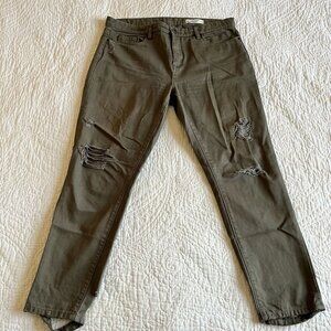 BLANKNYC Womens Pants Cropped Girlfriend Jeans Dark Green Distressed Size 31